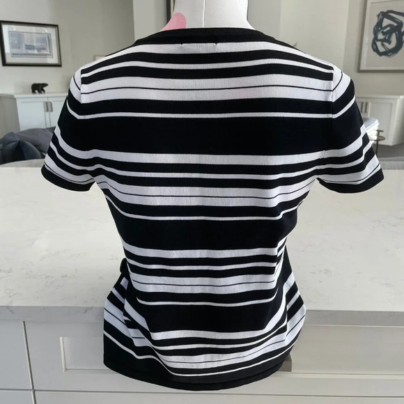 Rino Rossi Knits SS Crew Neck Rayon & Nylon Striped Knit Top Black + White Sz M - Picture 5 of 9